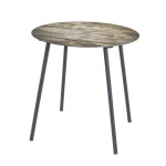 Table d'appoint ronde avec plateau en verre tremp imprim motif parquet et en tube d'acier laqu noir ...