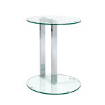 Table d'appoint ronde avec plateaux en verre trempé transparent et structure en métal chromé et Table d'appoint ronde avec plateaux en verre trempé transparent et structure en métal chromé et