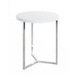 Table d'appoint ronde avec structure en tube d'acier chrom et plateau en mdf dcor blanc brillant