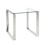 Table d'appoint avec structure en inox brillant et plateau en verre tremp transparent h55 cm