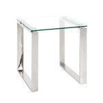Table d'appoint avec structure en inox brillant et plateau en verre tremp transparent h45 cm