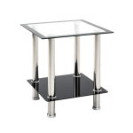 Table d'appoint structure en inox poli et plateau supérieur transparent Table d'appoint structure en inox poli et plateau supérieur transparent