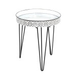 Table d'appoint structure en tube d'acier noir avec plateau en mtal laqu blanc - noir et verre miroir ...