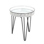 Table d'appoint avec structure en tube d'acier noir et plateau en mtal laqu blanc - noir et verre miroir ...