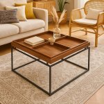 Table basse carre avec plateau compartiment rversible duplix bois noisette
