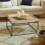 Table basse carre avec plateau compartiment rversible duplix effet travertin beige