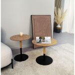 Table basse design ronde 'dila' en bois finition naturelle et mtal noir