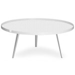 Table basse magntique ronde  rebord bipolart mtal blanc avec 2 tops style scandinave