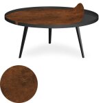 Table basse magn�tique ronde � rebord bipolart m�tal noir avec 1 top effet simili de vachette