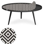 Table basse magntique ronde  rebord bipolart mtal noir avec 1 top motif contraste