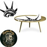 Table basse magntique ronde  rebord bipolart mtal or avec 2 tops style fun