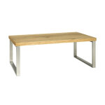 Table basse avec plateau finition chêne véritable et structure optique inox Table basse avec plateau finition chêne véritable et structure optique inox