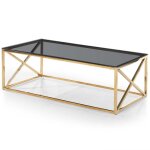Table basse rectangulaire or plateau verre fumé tamba Table basse rectangulaire or plateau verre fumé tamba
