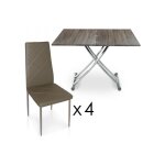 Table basse relevable À rallonges bois oldie avec 4 chaises taupe bella Table basse relevable À rallonges bois oldie avec 4 chaises taupe bella