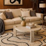 Table basse ronde moderne titouan effet travertin beige
