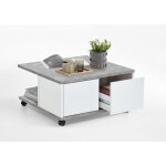 Table basse a roulettes gris bton blanc brillant ambre