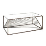 Table basse structure en acier laqué bronze antique et plateau en verre trempé transparent Table basse structure en acier laqué bronze antique et plateau en verre trempé transparent