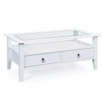 Table basse en verre 2 tiroirs blanche flavy