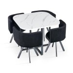 Table carrée avec 4 chaises gain de place oslo effet marbre blanc et velours noir Table carrée avec 4 chaises gain de place oslo effet marbre blanc et velours noir