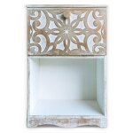 Table de chevet style oriental bois sculpt� 1 porte monbolyto blanc patin� or