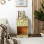 Table de chevet style oriental bois sculpt 1 porte monbolyto bois jaune