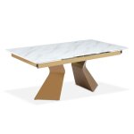 Table � manger extensible icaria en verre effet marbre blanc et pieds or
