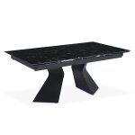 Table  manger extensible icaria en verre effet marbre noir et pieds mtal noir