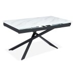 Table  manger extensible ismael en verre effet marbre blanc et pieds mtal noir