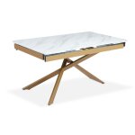Table  manger extensible ismael en verre effet marbre blanc et pieds mtal or