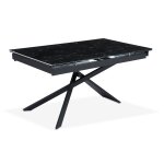 Table  manger extensible ismael en verre effet marbre noir et pieds mtal noir