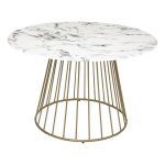 Table a manger rayo, plateau verre trempé effet marbre, blanc d120 cm Table a manger rayo, plateau verre trempé effet marbre, blanc d120 cm