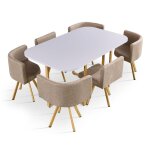 Table rectangulaire avec 6 chaises gain de place oslo blanc et tissu taupe Table rectangulaire avec 6 chaises gain de place oslo blanc et tissu taupe
