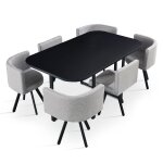 Table rectangulaire avec 6 chaises gain de place oslo noir et tissu gris Table rectangulaire avec 6 chaises gain de place oslo noir et tissu gris