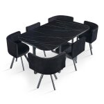 Table rectangulaire avec 6 chaises gain de place oslo xl effet marbre noir et velours noir