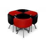 Table repas avec 4 chaises rouge et noir elvis
