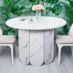 Table ronde style japandi extensible tulipa rallonges intgres effet marbre blanc