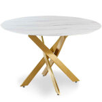 Table ronde en verre effet marbre comix pieds or