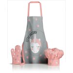Tablier, toque et gant de cuisine unicorn perle 52 x 63