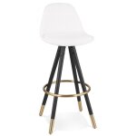 Tabouret de bar 'clarisse' en tissu bouloché blanc et 4 pieds en bois noir Tabouret de bar 'clarisse' en tissu bouloché blanc et 4 pieds en bois noir