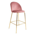 Tabouret de bar au dos matelass en velours rose avec pitement en laiton dor lausanne