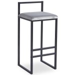 Tabouret de bar en métal drakkar noir et velours gris Tabouret de bar en métal drakkar noir et velours gris