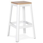 Tabouret haut style industriel 'lidya' avec structure en mtal blanc et assise en bois