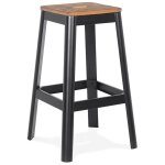 Tabouret haut style industriel 'lidya' avec structure en mtal noir et assise en bois