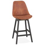 Tabouret snack mi - hauteur 'aspen mini' en microfibre brune et pieds en bois noir Tabouret snack mi - hauteur 'aspen mini' en microfibre brune et pieds en bois noir