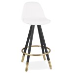 Tabouret snack mi - hauteur 'clarisse mini' en tissu bouloch blanc et 4 pieds en bois noir