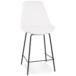 Tabouret snack mi - hauteur 'leonie mini' en tissu bouloché blanc et pied en métal noir Tabouret snack mi - hauteur 'leonie mini' en tissu bouloché blanc et pied en métal noir