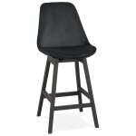 Tabouret snack mi - hauteur 'moriss mini' en velours noir et pieds en bois noir