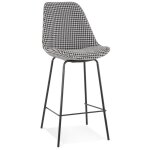 Tabouret snack mi - hauteur 'spark mini' en tissu pied de poule et pieds en mtal noir