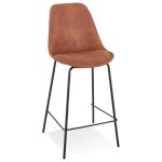 Tabouret snack mi - hauteur 'tao mini' en microfibre brune et pieds en mtal noir