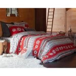 Taie d'oreiller ou de traversin montagnard grise en flanelle de coton
